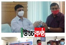 নোয়াখালীতে রেড ক্রিসেন্টের শিহাব উদ্দিন শাহীনের মাস্ক ও স্যানিটাইজার প্রদান